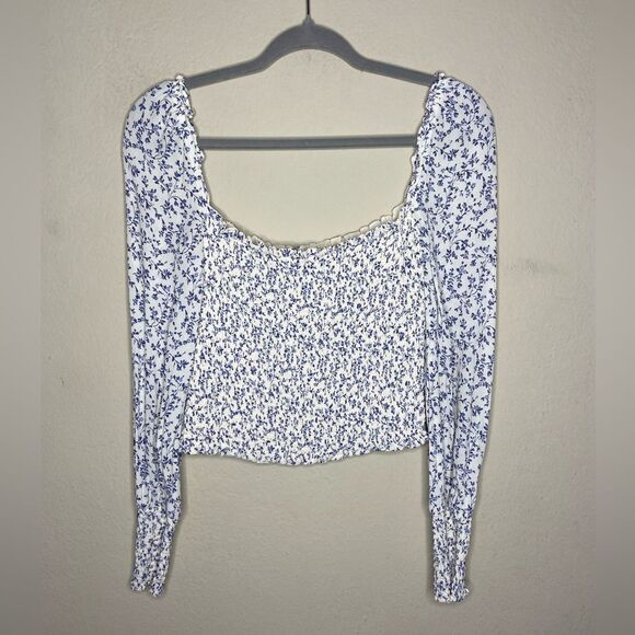 Reformation Pinto Top White Blue Blouse Long Sleeve Floral Size S - Picture 6 of 8